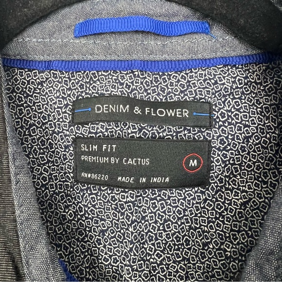 Denim & Flower Slim Fit Button Down Shirt Black Grey Men's Medium - Picture 2 of 3